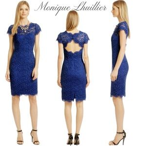 Monique Lhuillier Royal Blue Floral Lace Never Let You Go Sheath Dress Formal 4